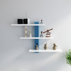 Mita 19'' Adjustable Metal Wood Wall Shelf - White & Blue
