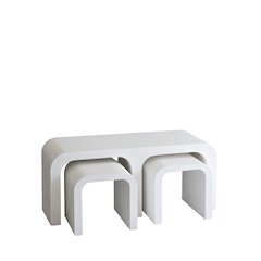 White Wood Rectangle Coffee Table with Nesting Accent Tables