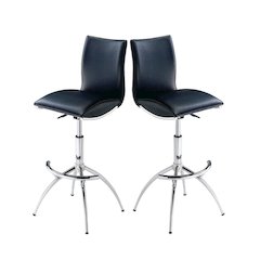 30". Standard Metal Frame Bar Stool With Faux Leatherette Set Of 2 In Black