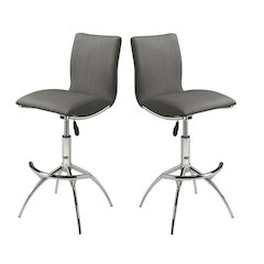 30". Standard Metal Frame Bar Stool With Faux Leatherette Set Of 2 In Grey