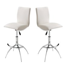 30". Standard Metal Frame Bar Stool With Faux Leatherette Set Of 2 In Soft White