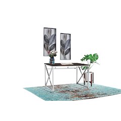 Contemporary Madison Writing Desk Wooden & Chrome In Brown