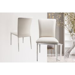Modern Chic Side Chair Faux Fabric & Metal Legs In White/Brush Set Of 2