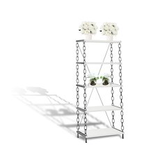 Booksheft Display Shelf In White & Silver Color