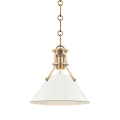Painted No.2 Pendant In Aged Brass/Off White Color