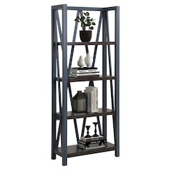 Blue Wooden Bookshelve, Tall Bookcase with 4-Tier Wood Bookshelf Design