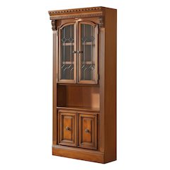 Brown 32 Inch Glass Door Cabinet with Traditional English Library Style