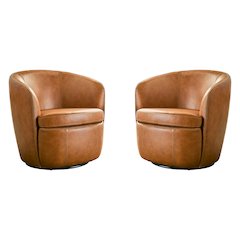 Barolo - Vintage Caramel 100% Italian Leather Swivel Club Chair Two Pack