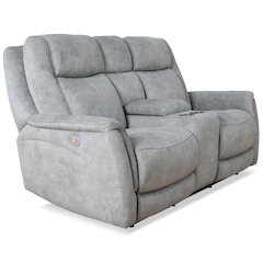 Linus - Hudson Grey Zero Gravity Power Reclining Console Loveseat