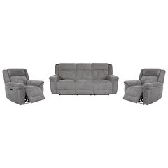 Richland - Bristol Grey Power Reclining Sofa and Two Recliners