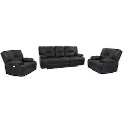 Spartacus - Black Power Reclining Sofa and Two Recliners