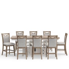Modern Dining Island Counter Height Table with 8 upholstered chairs