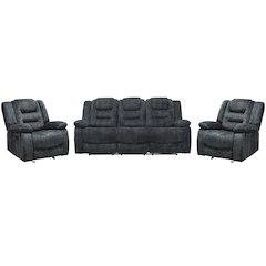 Bolton - Misty Storm Manual Glider Reclining Sofa and Two Recliners