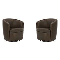Barolo - Vintage Brown 100% Italian Leather Swivel Club Chair Two Pack