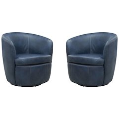 Barolo - Vintage Navy 100% Italian Leather Swivel Club Chair Two Pack