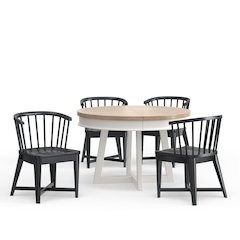 Modern Dining 48-66" Round Dining Table and 4 Black Barrel Chairs