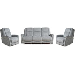 Linus - Hudson Grey Power Reclining Sofa and Two Recliners