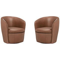 Barolo - Vintage Whiskey 100% Italian Leather Swivel Club Chair Two Pack