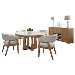 Dining 54" Round Table with buffet server & 4 barrel chairs