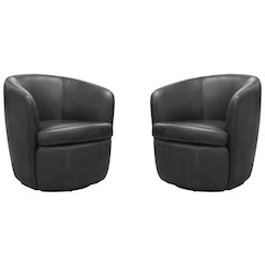 Barolo - Vintage Slate 100% Italian Leather Swivel Club Chair Two Pack