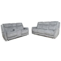 Linus - Hudson Grey Power Reclining Sofa and Loveseat