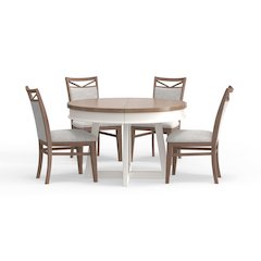 Modern Dining 48 In. Round Extendable Dining Table and 4 Upholstered Chairs