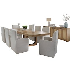 Escape - Dining 84 Inch Rectangular Table with Console and 8 Caster Chairs