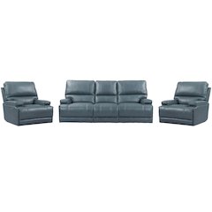 Verona Azure - Powered By Freemotion Power Reclining Sofa and Two Recliners