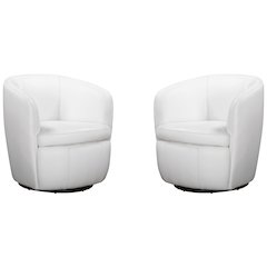 Barolo - Snow 100% Italian Leather Swivel Club Chair Two Pack