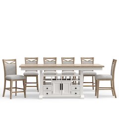 Modern Dining Island Counter Height Table with 6 upholstered chairs