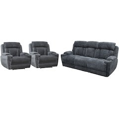 Dalton - Lucky Charcoal Power Reclining Sofa and Two Recliners