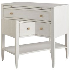 Elegant White Nightstand with Two Drawers and Pull-Out Shelf Design