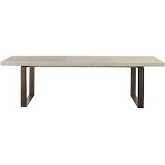 Gray Extendable Dining Table with Wood Top and Bronze Metal Base