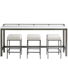 White Console Table with Stools for Bar Seating and Living Room Use