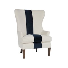 Off-White Wingback Armchair with Navy Stripe Accent for Living Room