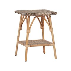 Brown Natural Rattan Accent Table with Basket Weave Top – Boho Side Table