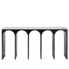 Moda Console Table In White Banswara/Aged Satin Pewter Color