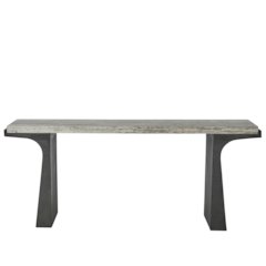 Quill Console Table In White Travertine/Dark Bronze Color