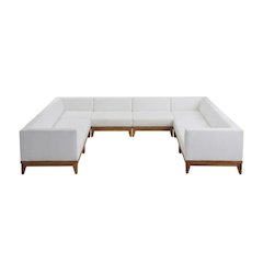 White Fabric Outdoor Patio Modular Sectional With Acacia Wood Finish