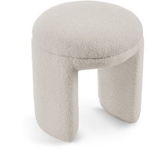 Bowen Beige Faux Shearling Teddy Fabric Ottoman/Stool