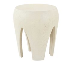 Cream Concrete and Fiberglass Indoor Outdoor End Table with Round Top