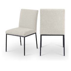 Reeves Cream Chenille Fabric Upholstered Dining Side Chair, Set of 2