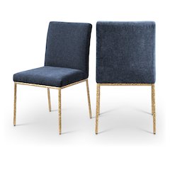 Reeves Navy Chenille Fabric Upholstered Dining Side Chair, Set of 2