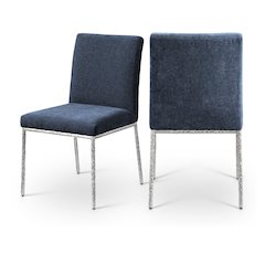 Reeves Navy Chenille Fabric Upholstered Dining Side Chair, Set of 2