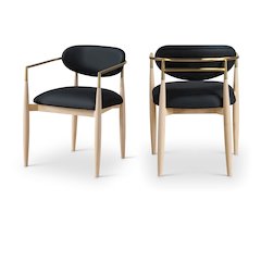 Riccio Black Vegan Leather Upholstered Dining Arm Chair, Set of 2