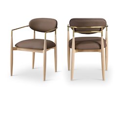 Riccio Brown Vegan Leather Upholstered Dining Arm Chair, Set of 2