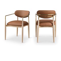Riccio Cognac Vegan Leather Upholstered Dining Arm Chair, Set of 2