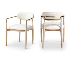 Riccio Cream Vegan Leather Upholstered Dining Arm Chair, Set of 2