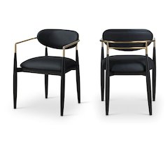 Riccio Black Vegan Leather Upholstered Dining Arm Chair, Set of 2