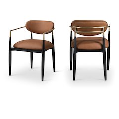 Riccio Cognac Vegan Leather Upholstered Dining Arm Chair, Set of 2